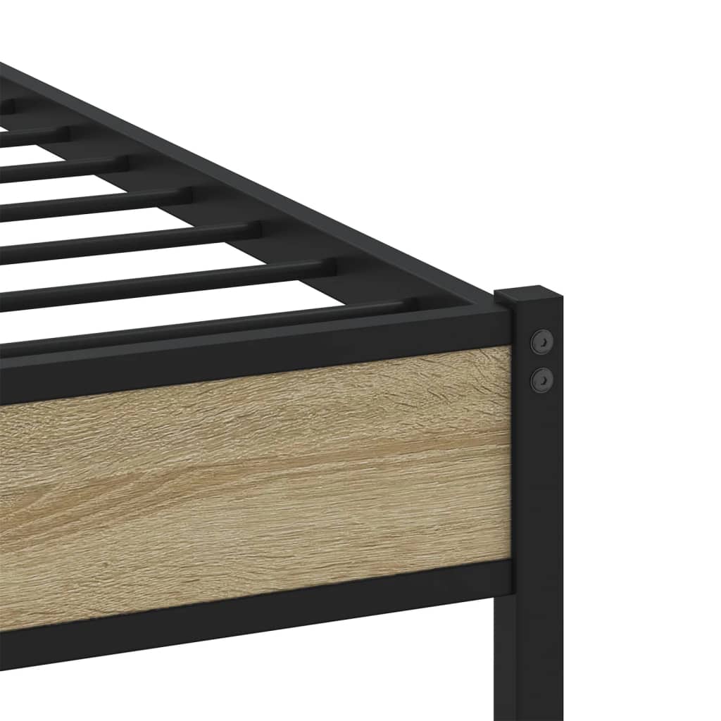 Metal Bed Frame without Mattress Sonoma Oak Finish 107 x 203 cm
