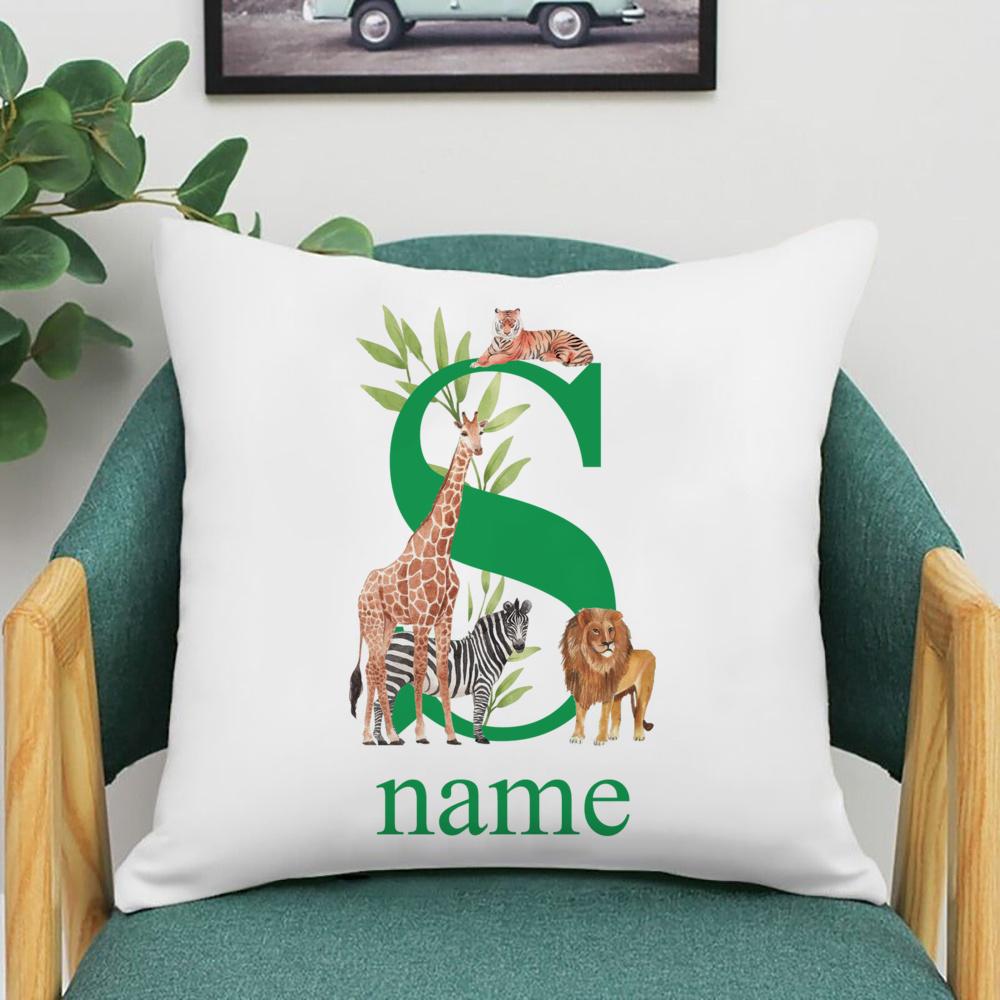 Personalized Pillowcase Safari Animal with Name Pillow Cover Kids Bedroom Wild Party Decor Pillow Case Kid Birthday Shower Gifts