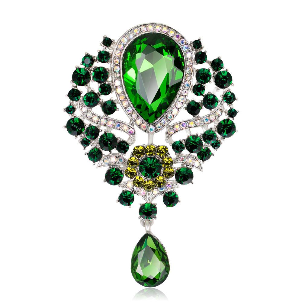 Womens Designer Crown Pin With Glass Pendant And Electrophoretic Finish