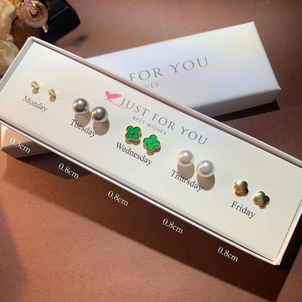 Набор серег-пуссетов в форме сердца с цирконом, цветком и жемчугом для женщин