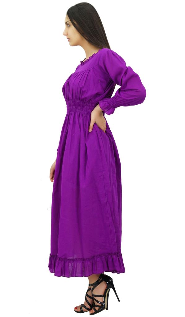 Bimba Women's Cotton Smocked Waist Long Casual Maxi Dress