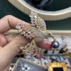 Copper-Plated Gold Bird Brooch with Zircon and Gray Pearl - Elegant Ladies' Jewelry Pin