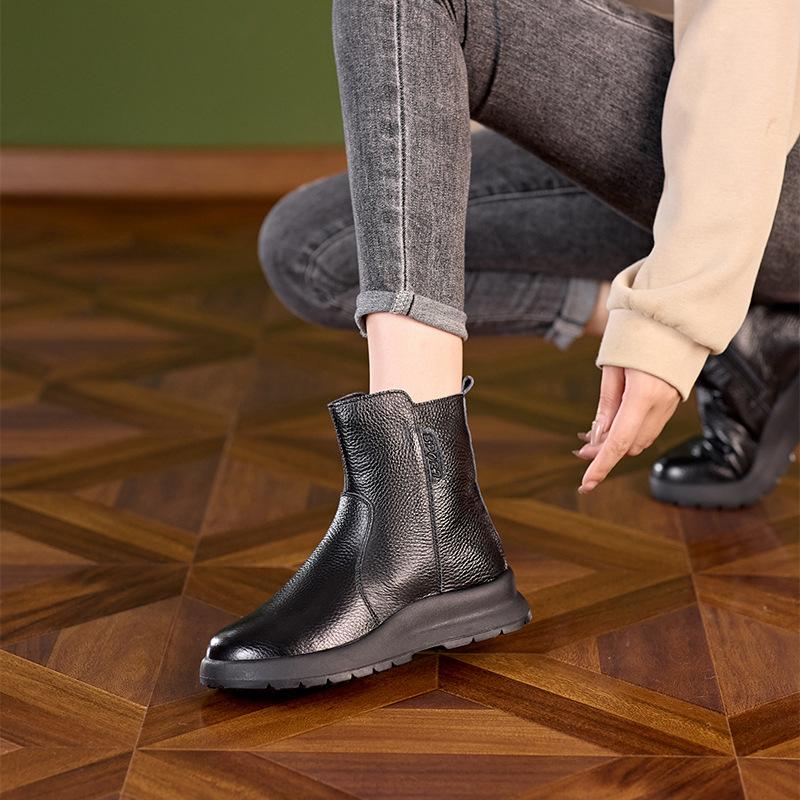 Первый слой коровьей кожи 2025 осень и зима натуральная кожа ботинки Мартин женские корейская версия боковая молния натуральная кожа туфли для мамы женские большие