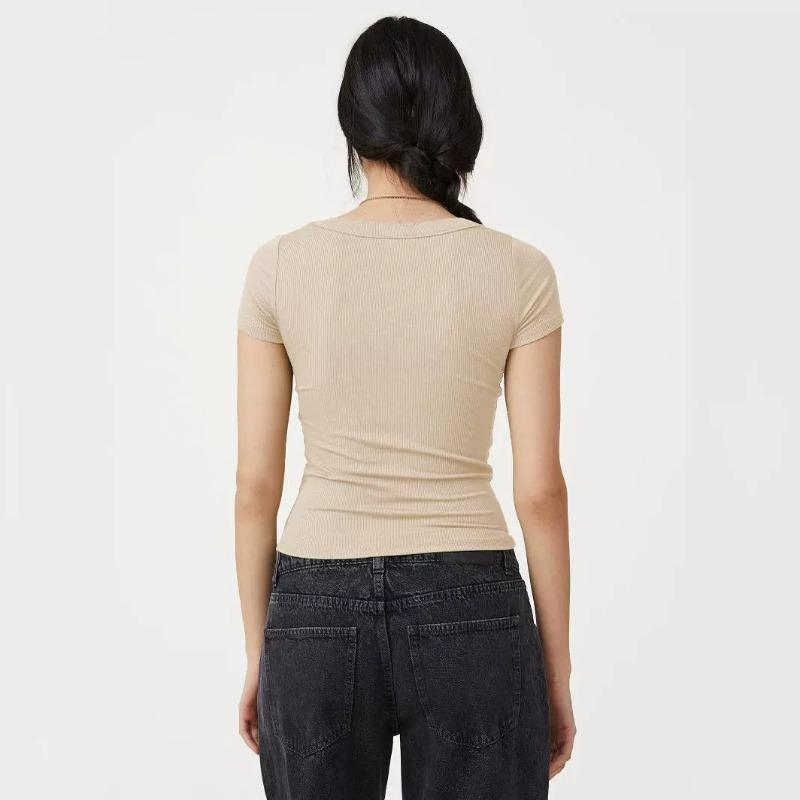 Y2K Summer Short Sleeve Slim Fit Crop T-shirts Women Fashion New Square Neck Elegant Casual T Shirts Tops Simple Office Ladies Base Tee Shirt 26505