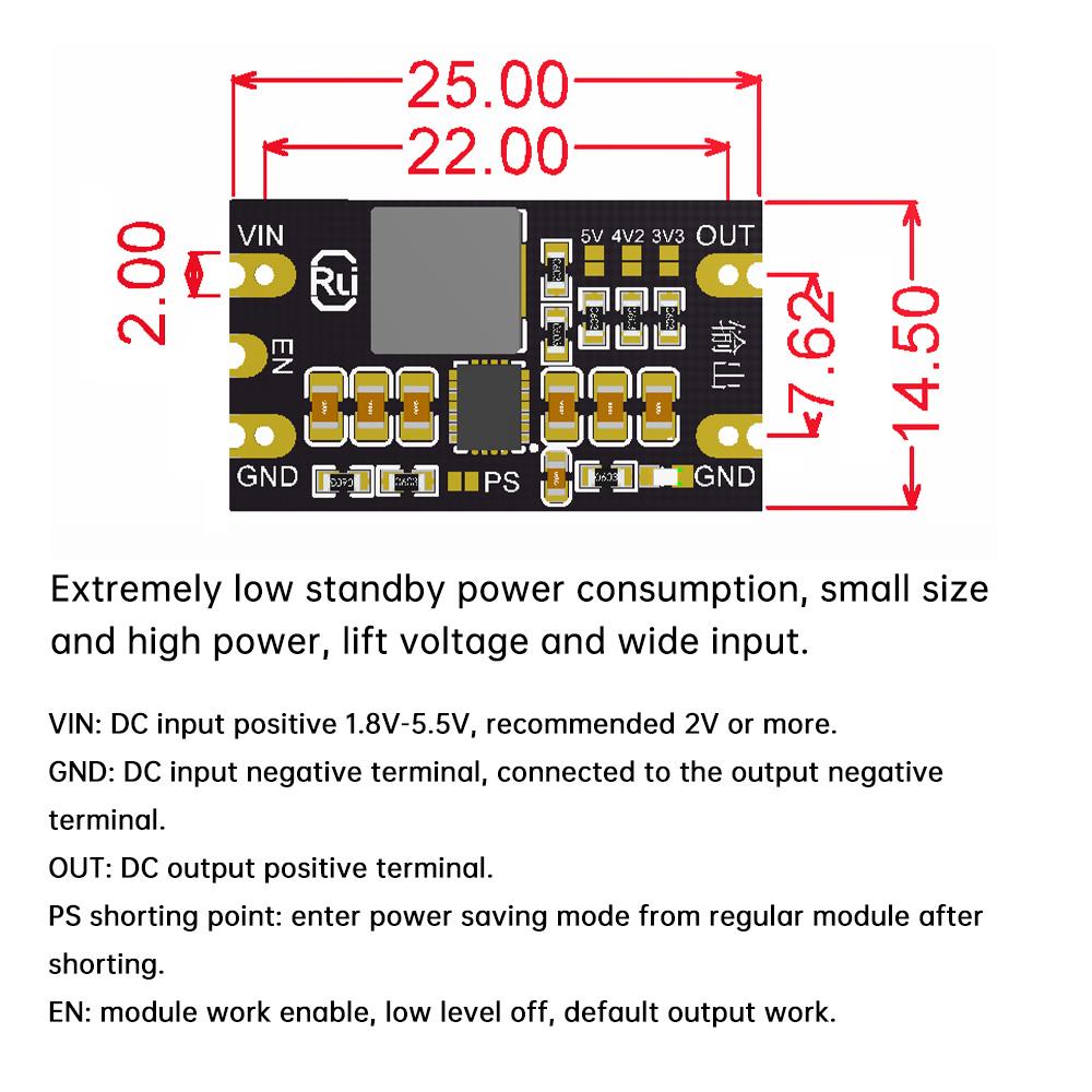 2 PCS DC-DC Boost Module 1.8-5.5V to 3.3V/4.2V/5V 3A Adjustable Output Low Ripple Boost Buck Constant Voltage Module