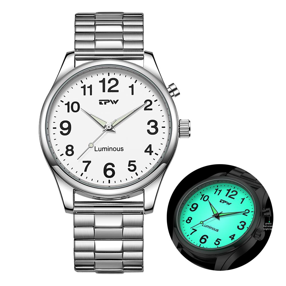 TPW Light Up Watch Dial Full Luminous Face 40mm Easy Reader Steel Strap 3ATM