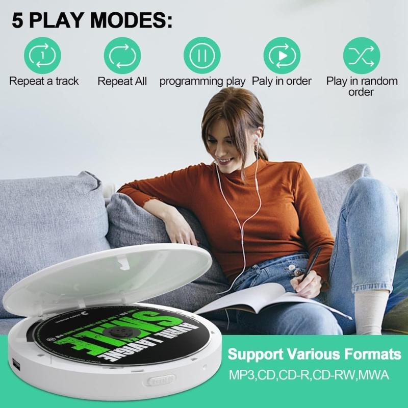 Bluetooth-совместимый проигрыватель CD Discman с AUX-кабелем для автомобиля, встроенная перезаряжаемая батарея 2000 мАч