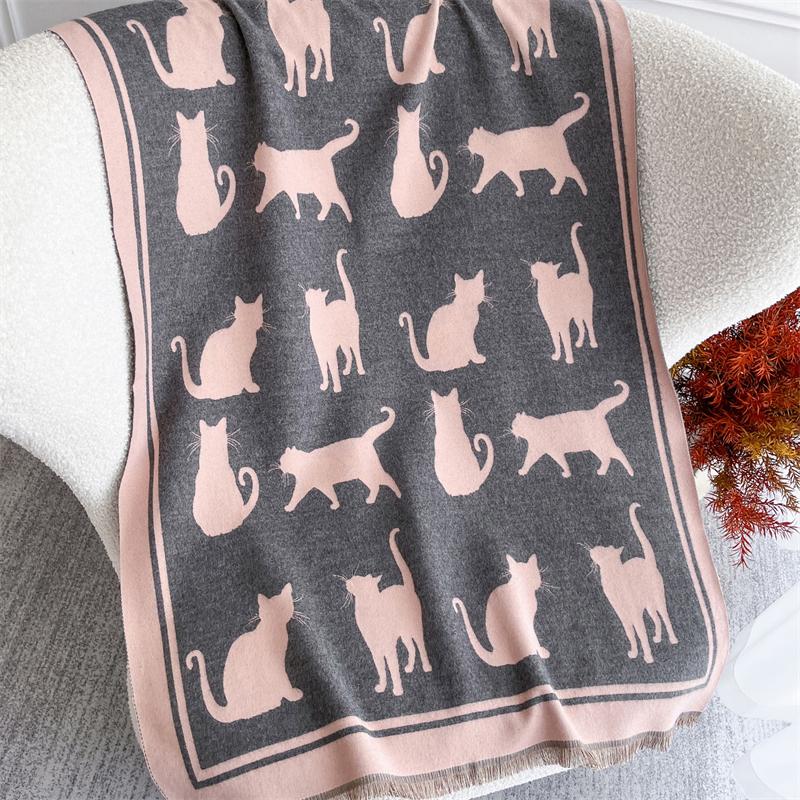Зимний розовый шарф с кошачьим узором, кашемировый, женский, жаккардовый, дизайн пашмины, накидка, женское толстое одеяло, мягкий шарф, шаль, платок