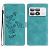 For Xiaomi 14T Pro Case Leather Imprinted Flower Phone Cover Wallet with Wrist Strap