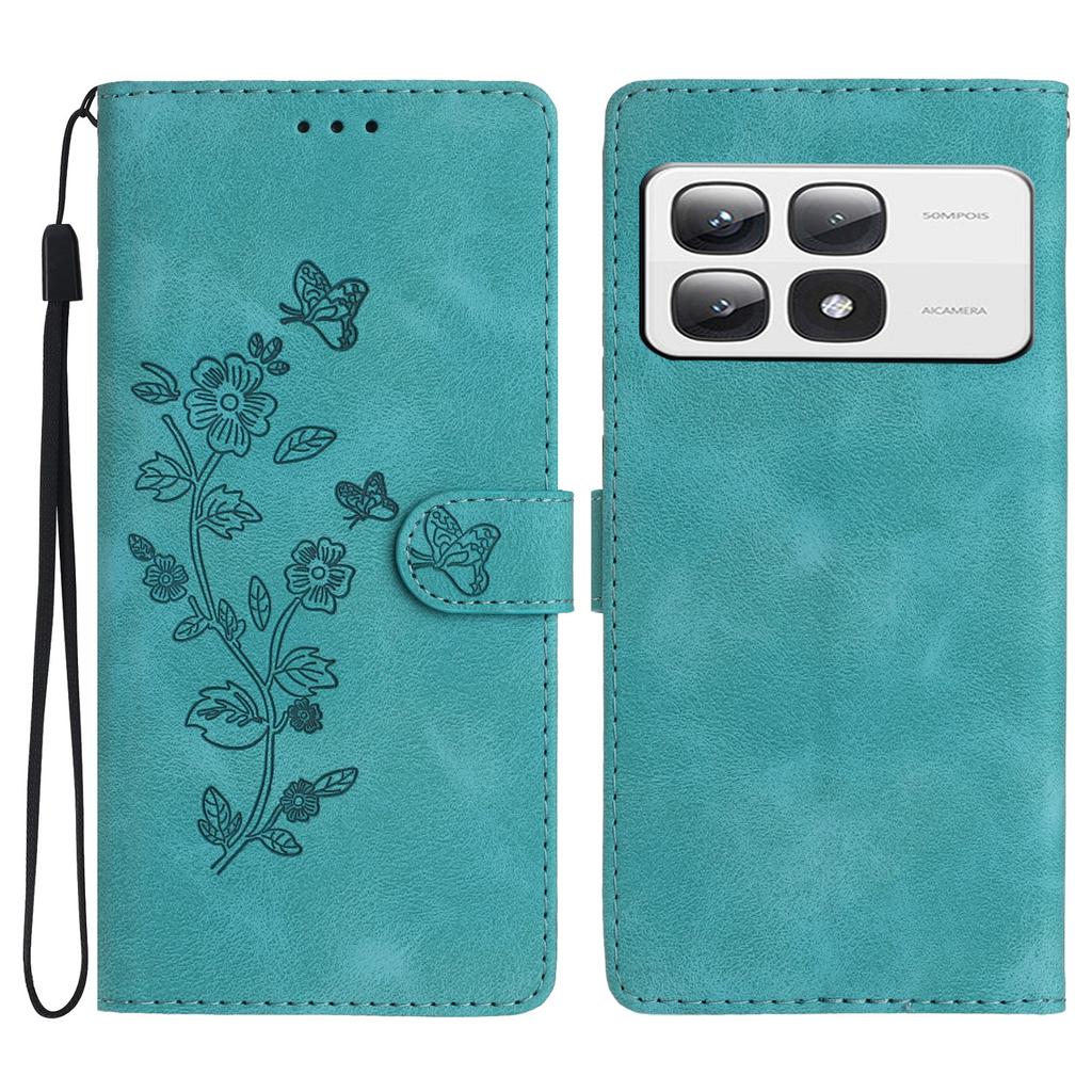 For Xiaomi 14T Pro Case Leather Imprinted Flower Phone Cover Wallet with Wrist Strap