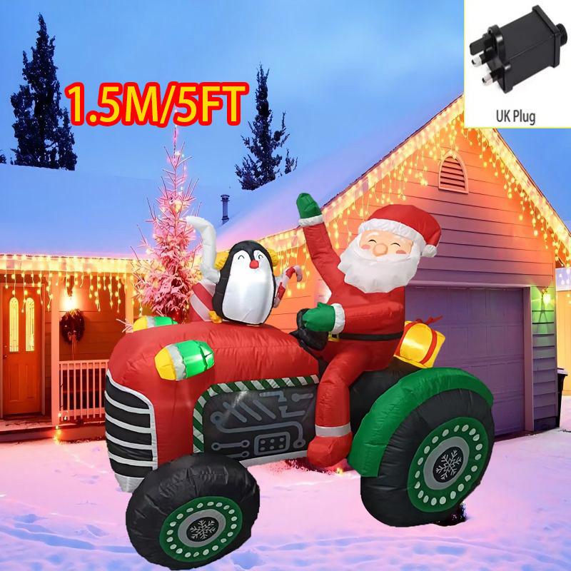Outdoor Christmas Decorations Santa Claus Vehicle LED Lights Inflatable Model Toys Holiday Gift Props Indoor Party Xmas Decor