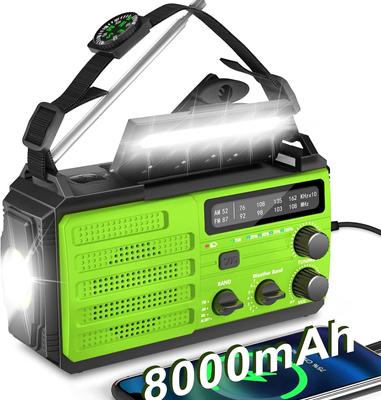 Аварийное радио, портативное солнечное радио с AM/FM, фонариком, компасом, аккумуляторной батареей, сигнализацией SOS при отключении электроэнергии, кемпинге, на открытом воздухе, 8000 мАч
