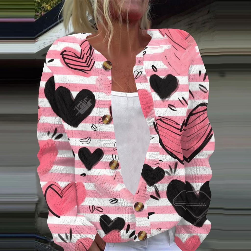 Женская модная принтованная куртка с длинным рукавом и вязанным кардиганом на пуговицах