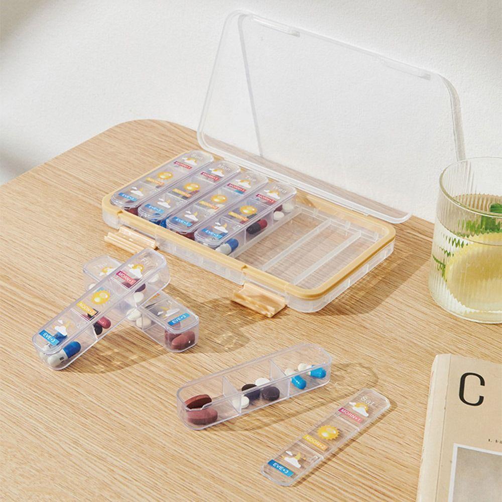 Sliding Cover Design 7-Day Pill Organizer 21 Grid Medicine Storage Box  for Travel Household