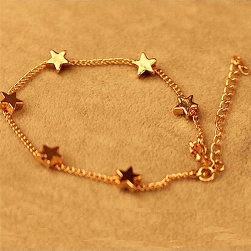 Fashion Lady Girls Simple Gold Chic Heart Trendy Stars Chain Bracelet Cuff Decoration