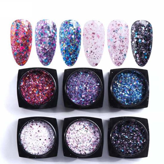 1 набор блесток для ногтей, сияющий, легкий, вставной, глянцевый, не капающий, сделай сам, сверкающий, 6 цветов, украшение для ногтей, блестки, маникюрный салон, поставка