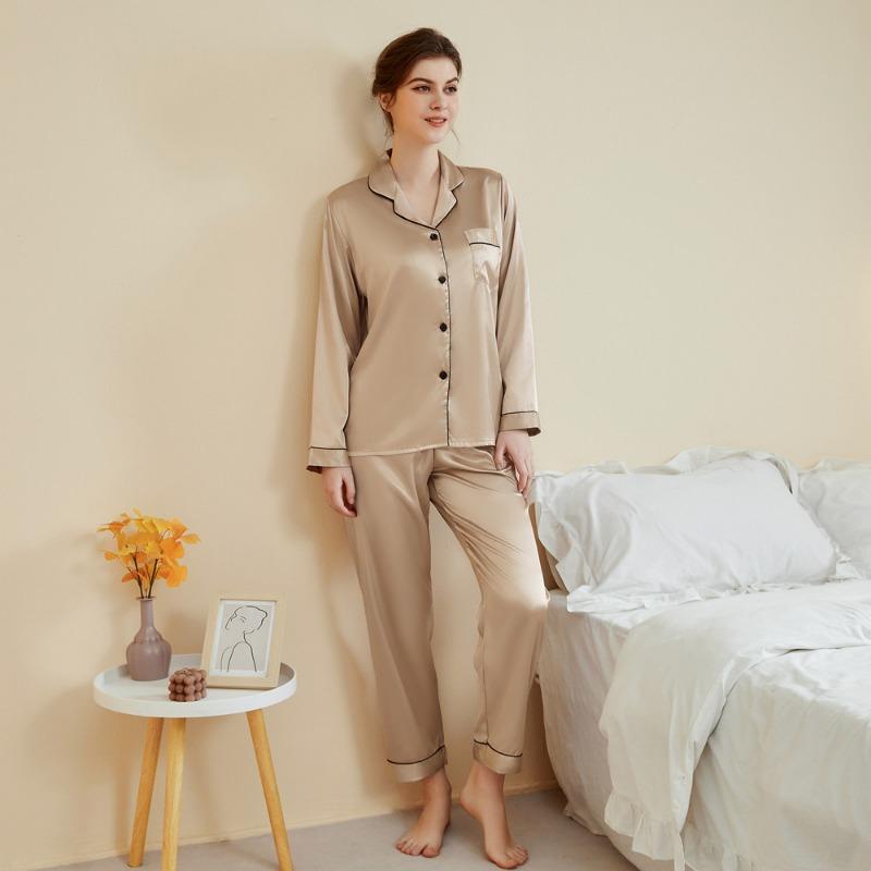 Большие размеры женские весенние брюки с длинным рукавом тонкие повседневные домашние пижамы комплект из двух предметов