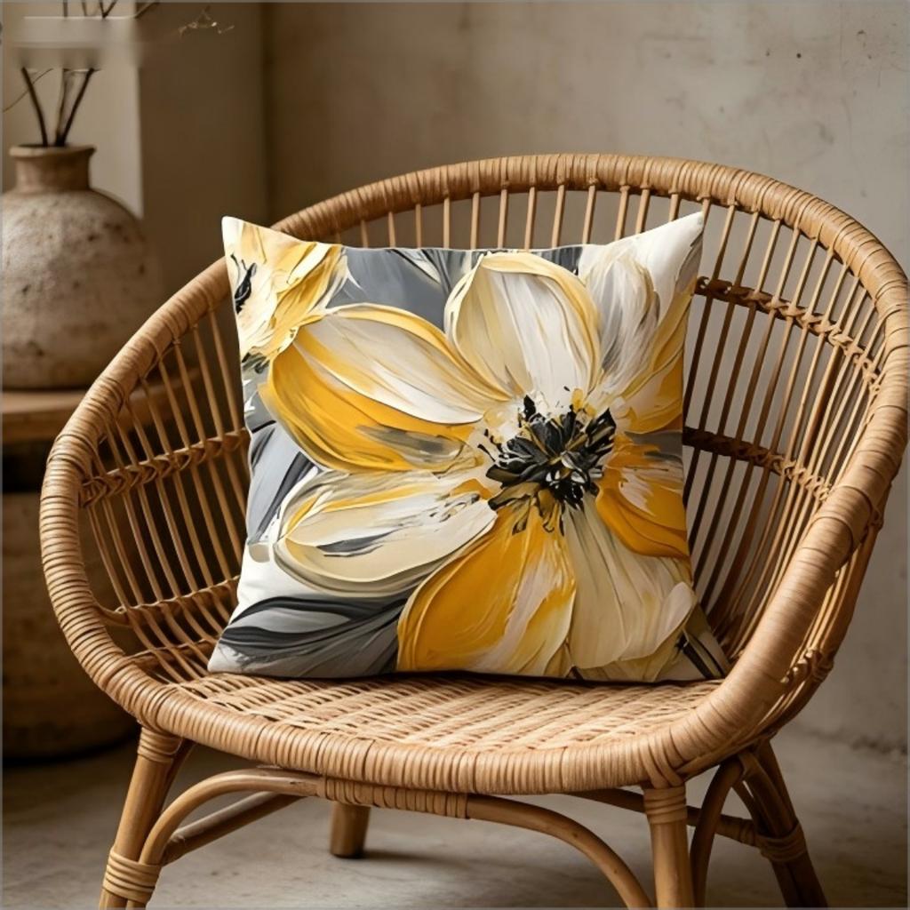 Yellow White Floral Pillow Cover Oil Painting Print Abstract Flower Cushion Case For Sofa Bed Couch Modern Art Home Decor