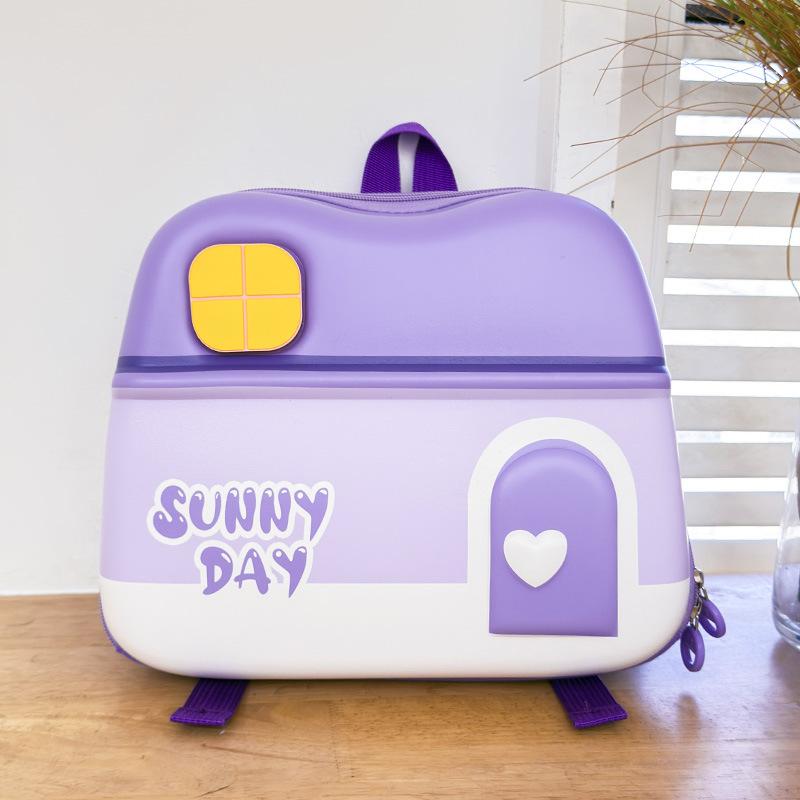 Kindergarten Cartoon Double-shoulder Eggshell Small House Schoolbag, Ultra-light Shoulder Protection Bag for Large, Medium and Small Classes Children