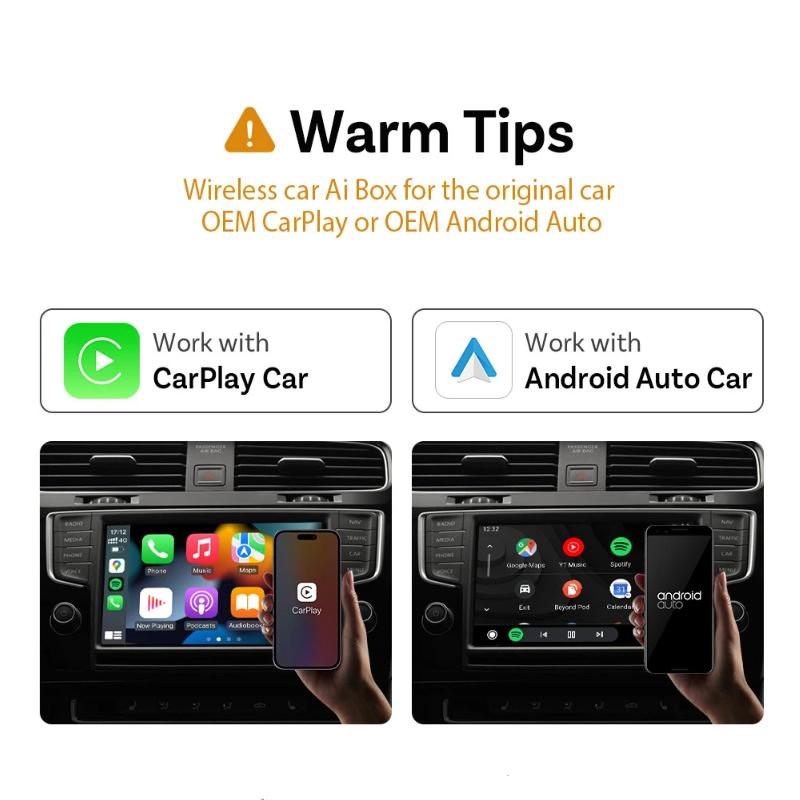 AI Mini Box 2-в-1 Адаптер CarPlay Android Auto, Plug-and-Play Подходит для 99% Штатных Головных Устройств Автомобилей