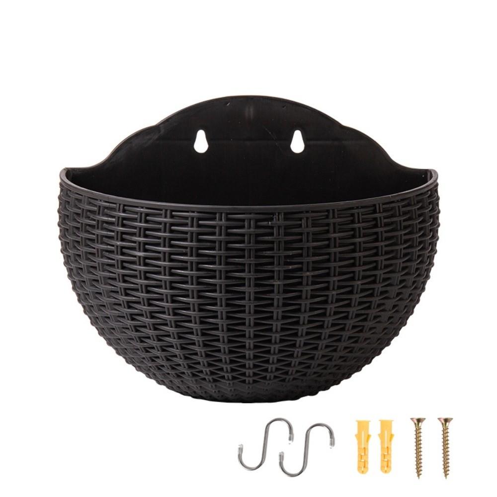 Plastic Rattan Weaving Hanging Flowerpot Half Round Over Fence Planter Wall Flower Pot Flower Shop
