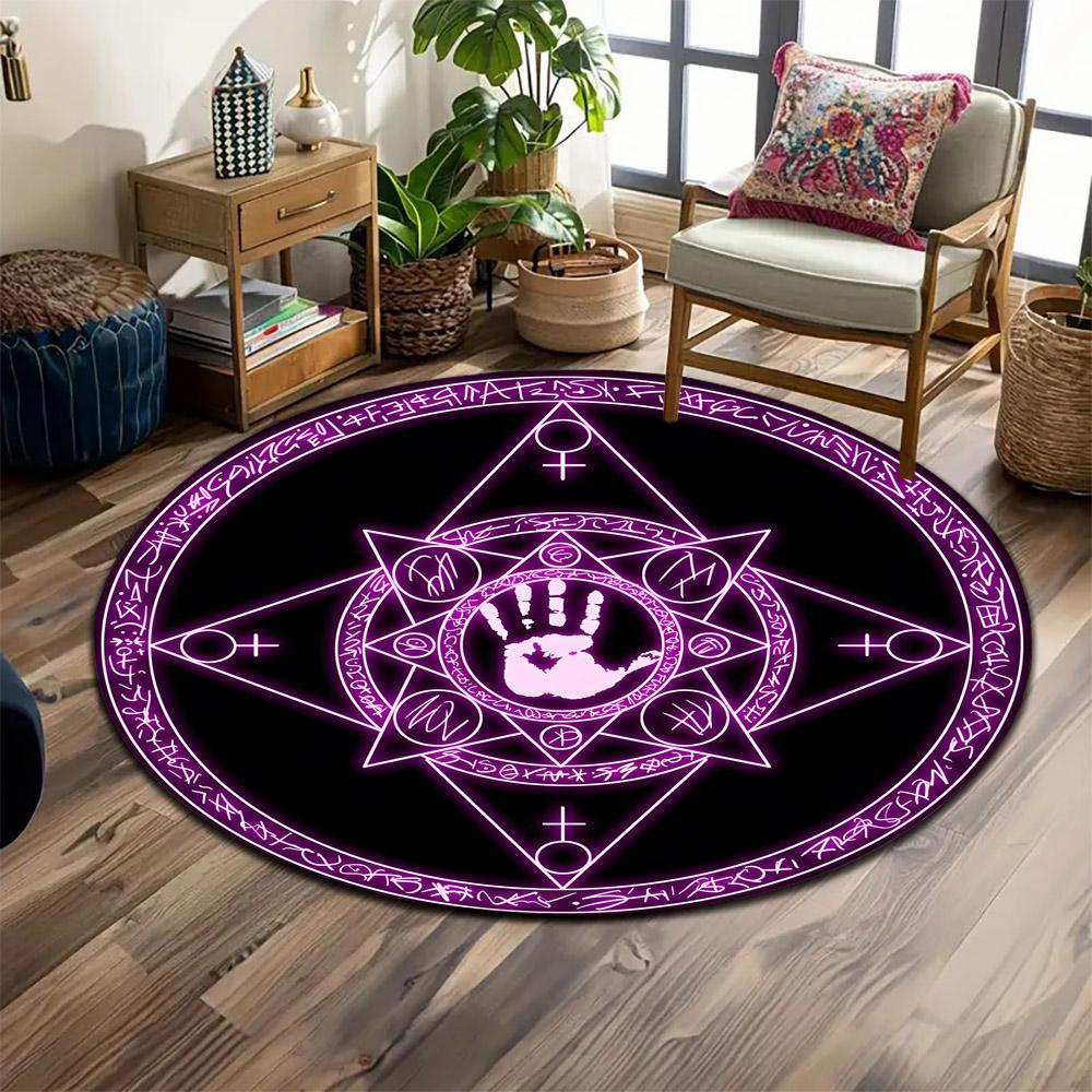 Mystic Handprint Circle Design Print round rug, living room, bedroom, playroom carpet, non slip floor mat, gift