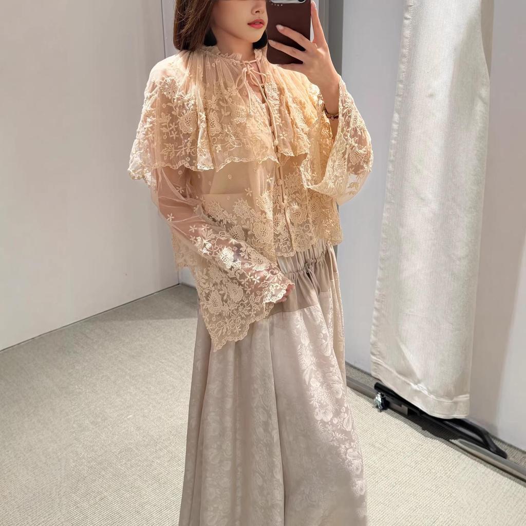 SE Дизайнерская кружевная рубашка Весна 26: Двухслойный, прозрачный, с цветочной вышивкой, кардиган-накидка