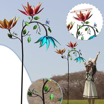 Ветряная вертушка, разноцветные цветы, ветряная вертушка, железные поделки, красочная металлическая ветряная мельница, металлические садовые колышки, вертушки, украшение для двора/улицы