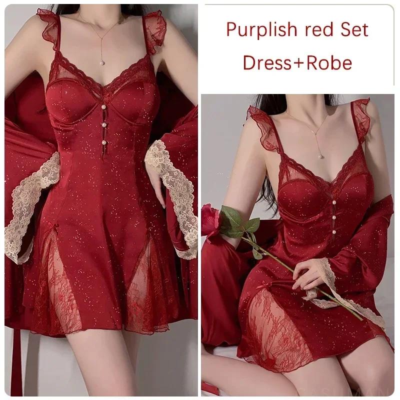 Роскошная пижама, женский пижамный комплект, мини-платье на шнуровке с бюстгальтером, сексуальная женская пижама