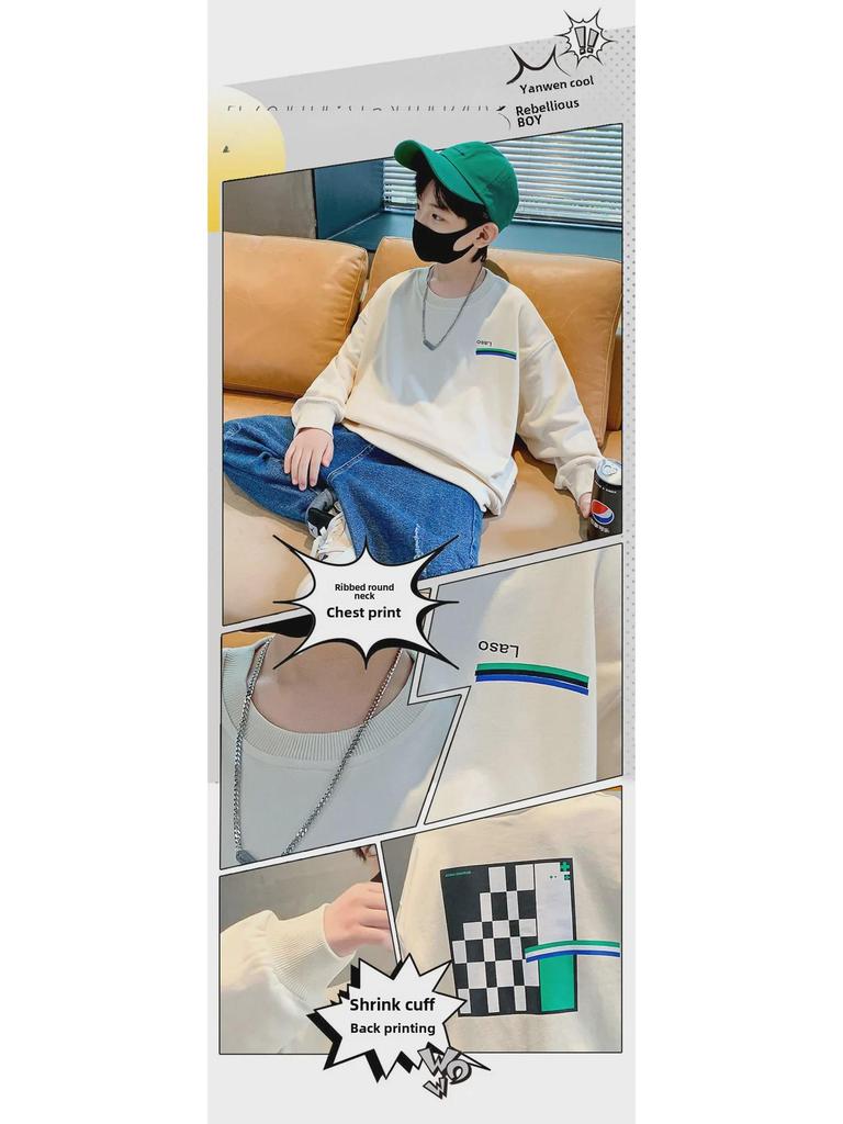 2023 Мальчики Свитшот В Корейском Стиле Круглый Вырез - Весенний и Осенний Принт Пуловер Для Детей