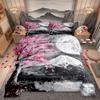 Japanese Ukiyoe Set Queen Size Fuji Mountain Scenery Quilt Set for Women Teens Men Home Room Decor Pink Cherry Blossoms Tree