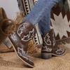 2024 2024 Вышитые толстые каблуки женские сапоги осенние ковбойские ботильоны в стиле вестерн новые остроносые повседневные туфли для женщин короткие сапоги