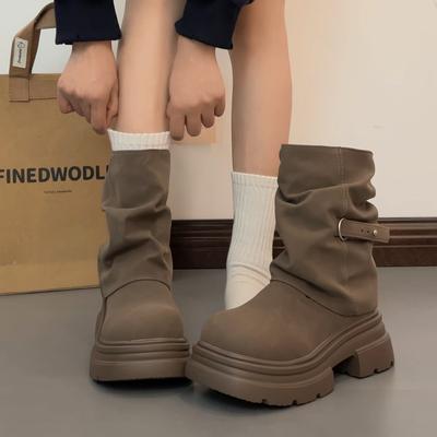 Ретро ботильоны Maillard на толстой подошве женские 2025 новая осень универсальные увеличивающие рост и стройнящие короткие модные ботильоны на толстом каблуке