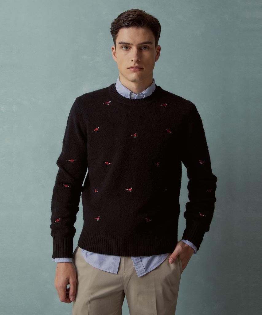 BROOKS BROTHERS Wool Elbow Patch Crewneck Sweater (Black) (Bbwrmmf403)