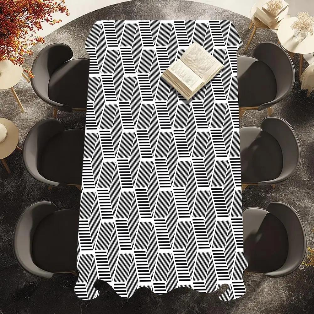 Modern Geometric Tablecloth Waterproof Polyester Picnic Blanket Camping Table Cover Aesthetic Rectangular Dining Room Table