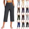 Women  Elastic High Waist 3/4 Pant Casual Active  Fit Wide Capris Leg Pants Trousers With Pockets