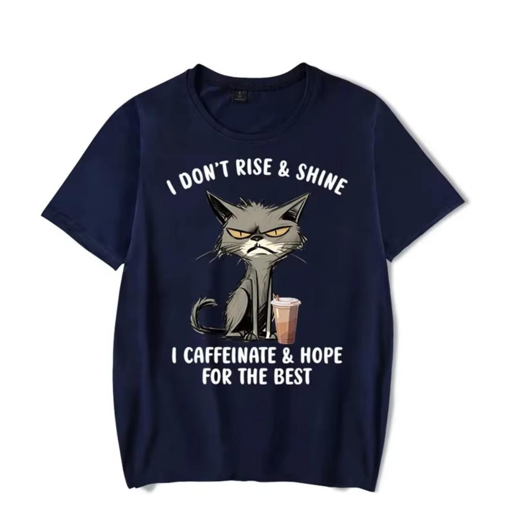 Футболки с графическим принтом I Don't Rise & Shine, забавная футболка с котом, черные мужские топы, модная одежда, футболки Harajuku для женщин и мужчин, брендовая футболка