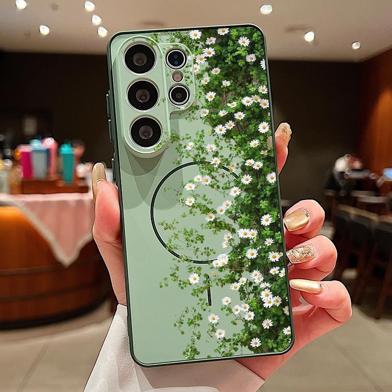 Магнитный чехол INS с принтом подсолнуха для Samsung S26 Ultra S25 Edge S24 FE S23 S22 Plus A54 A15 A35 A55 A16 A36 A56 A17 A37 A57 5G Матовый чехол