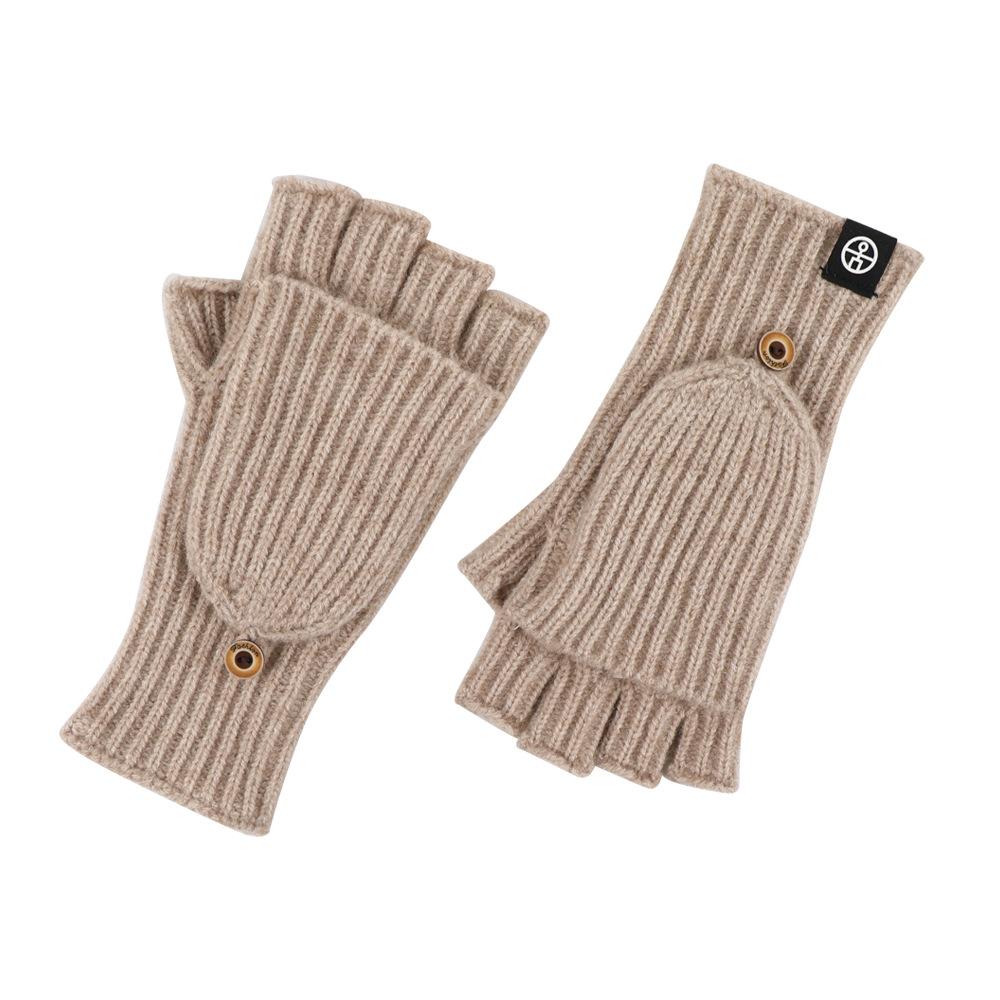 Knitted Flip Gloves for Winter Warmth Half Finger Gloves for Students Writing Thickened Cold Proof Yarn Touch Screen Finger Exposed Gloves