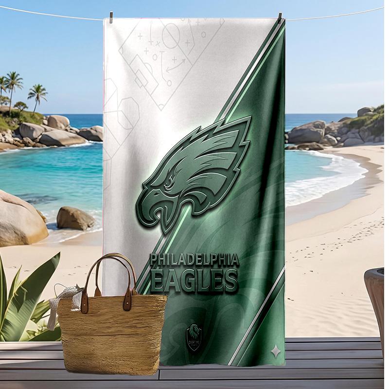 Пляжное полотенце с принтом Philadelphia Eagles Мягкое Портативное Быстросохнущее?Сухое полотенце для бассейна, летнего отпуска, активного отдыха на природе