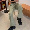 Винтажные брюки-карго с несколькими карманами, женские джинсы Y2K с низкой талией, широкие свободные штаны, повседневная уличная одежда, джинсовые брюки для бега, светло-зеленые
