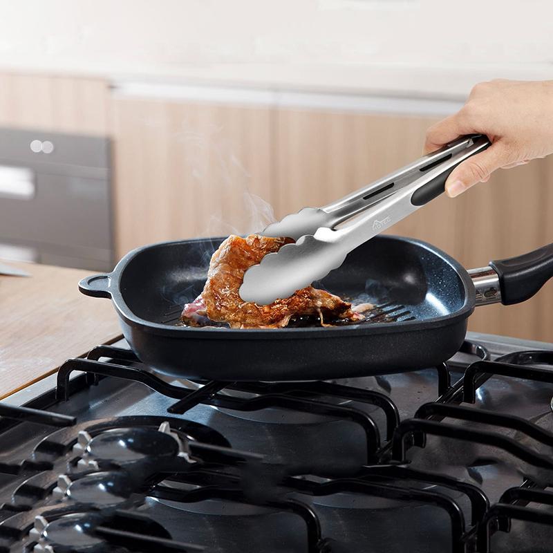 Кухонные щипцы из нержавеющей стали 12", Металлические щипцы для еды с фиксатором, Нескользящая ручка
