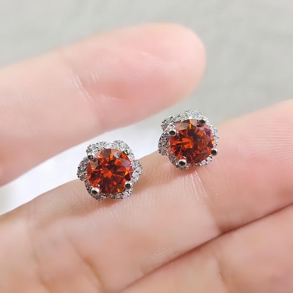 The Wind Is Small and Fresh, Imitation Zircon, Full of Diamond Buds, Stud Earrings, Women's White Gold, White Gold, Zircon Inlaid Fashion Earrings