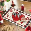 Red Heart Buffalo Plaid Valentine's Day Placemats Table Runner Seasonal Bow Tie Table Mats for Party Kitchen Dining Decoration
