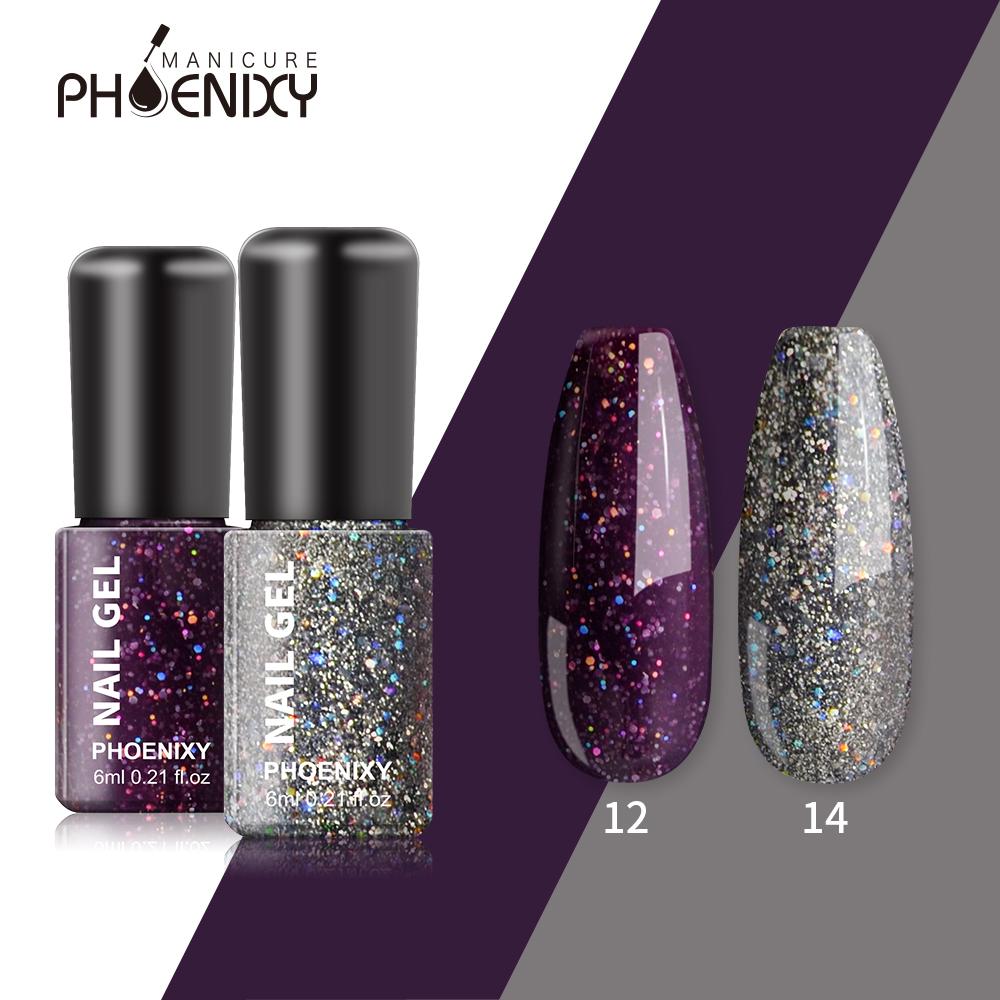 PHOENIXY 2PCs 6ml Nail Gel Varnish Kit: UV Gel Nail Colorful Sequins Gel Polish, Lasting Glitter Soak Off Varnish