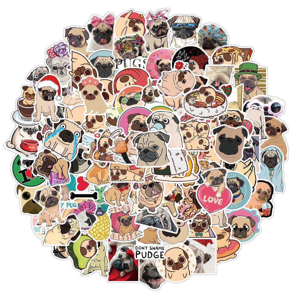 100 Cartoon Animal Pug Doodle Stickers Personalized Decoration Computer Suitcase Waterproof and Removable