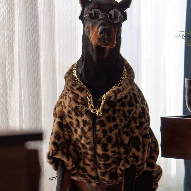 Luxury Leopard Clothes For Large Dogs Warm Fleece Dog Coat Fashion Doberman Jacket For Small Media Large Dogs ropa para perro