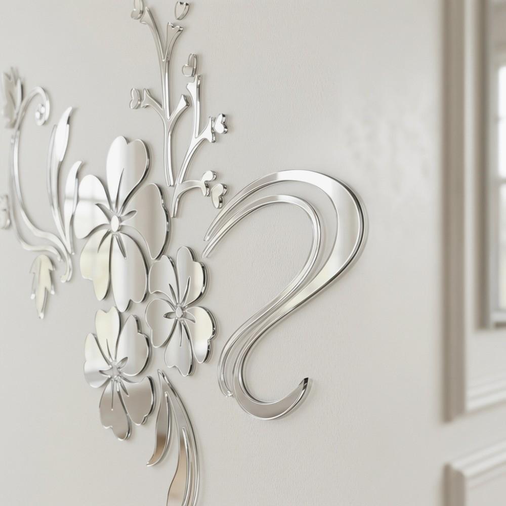 Silver Hibiscus Wall Sticker 47.2x35.4in Acrylic Wall Sticker Living Room Decor