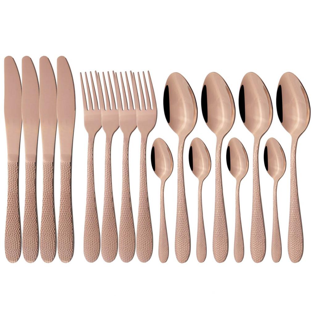 16Pcs Stainless Steel Dinnerware Set Colorful Cutlery Set Knives Fork Tea Spoon Tableware Set Kitchen Flatware Silverware Set