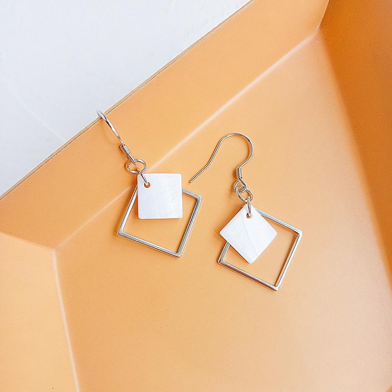Square Shell Earrings, Women's Earrings, Cool Temperament, Wind Ear Hooks, Internet Famous, Versatile and Fashionable Earrings